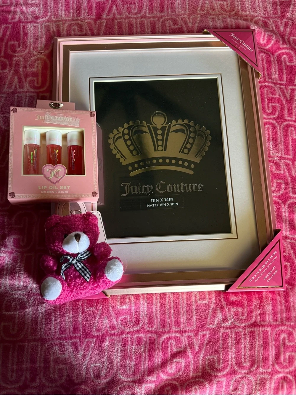 JUICY COUTURE HOME PRINTED ART PICTURE FRAME LIP OIL PINK TEDDY BEAR Keychain